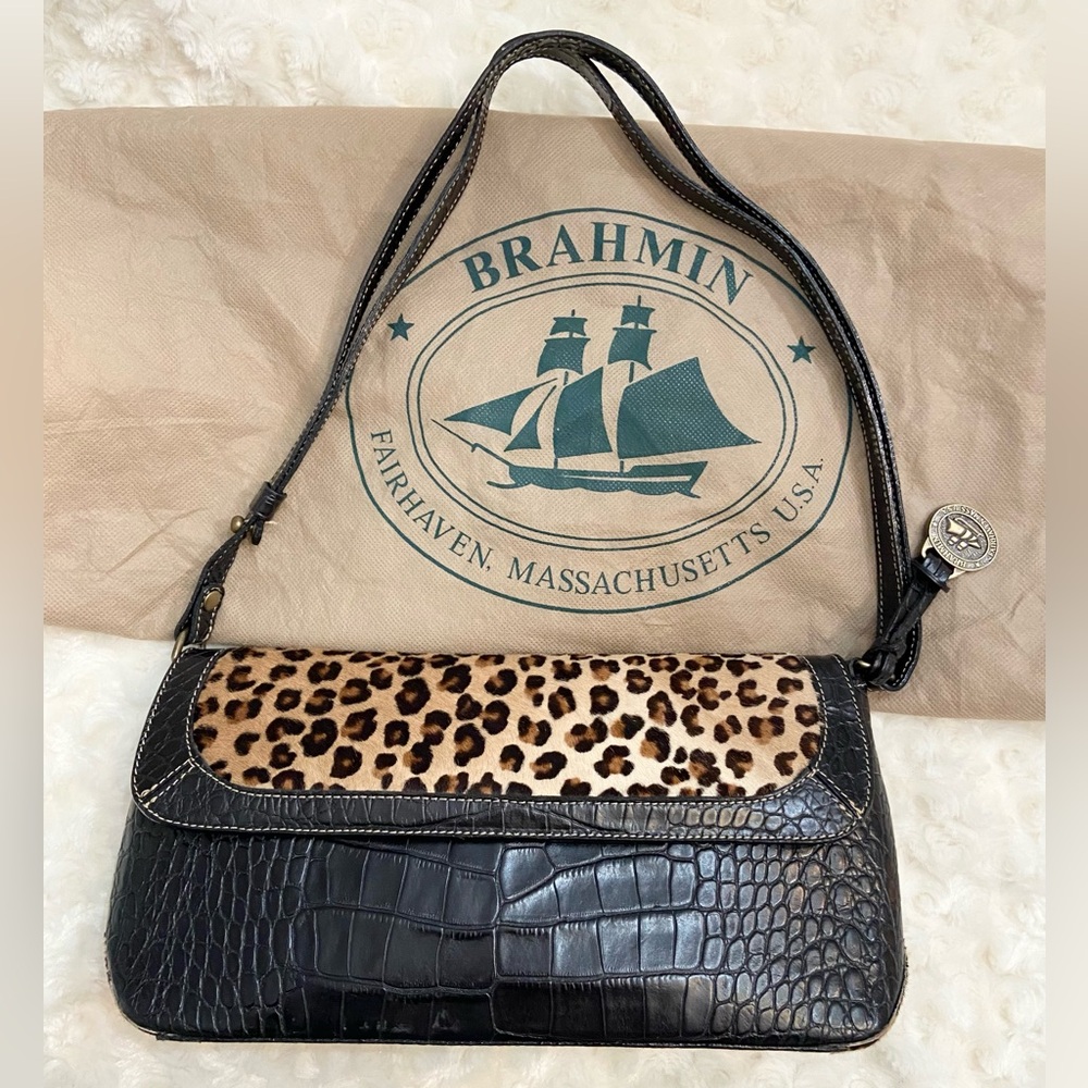 Brahmin NWOT Leather Leopard Print Calf Hair Shoulder Bag